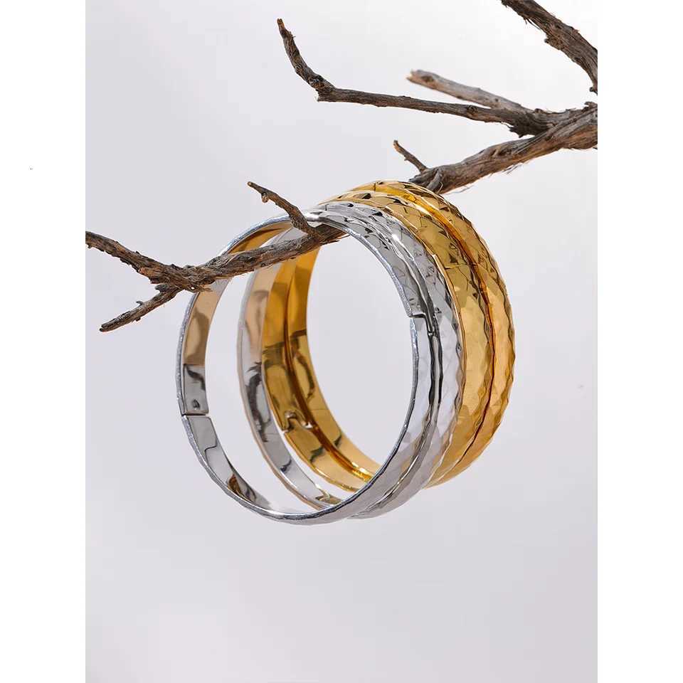 Yhpup 60mm 316l Stainless Steel Round Texture Bangle Gold Silver Color Metal Waterproof Wrist Jewelry Bijoux Gift H260323 - view 7
