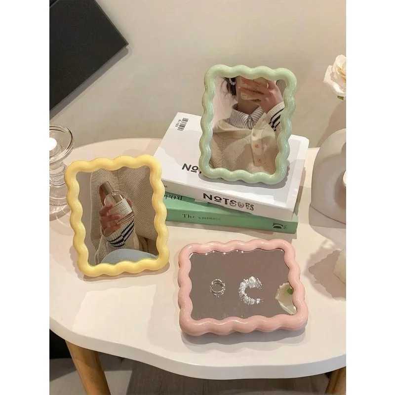 INS Style Cute Wavy Makeup Mirror Desktop Standable Wall Mounted Portable Carry on For Student Dorm Office Small Vanity H260324