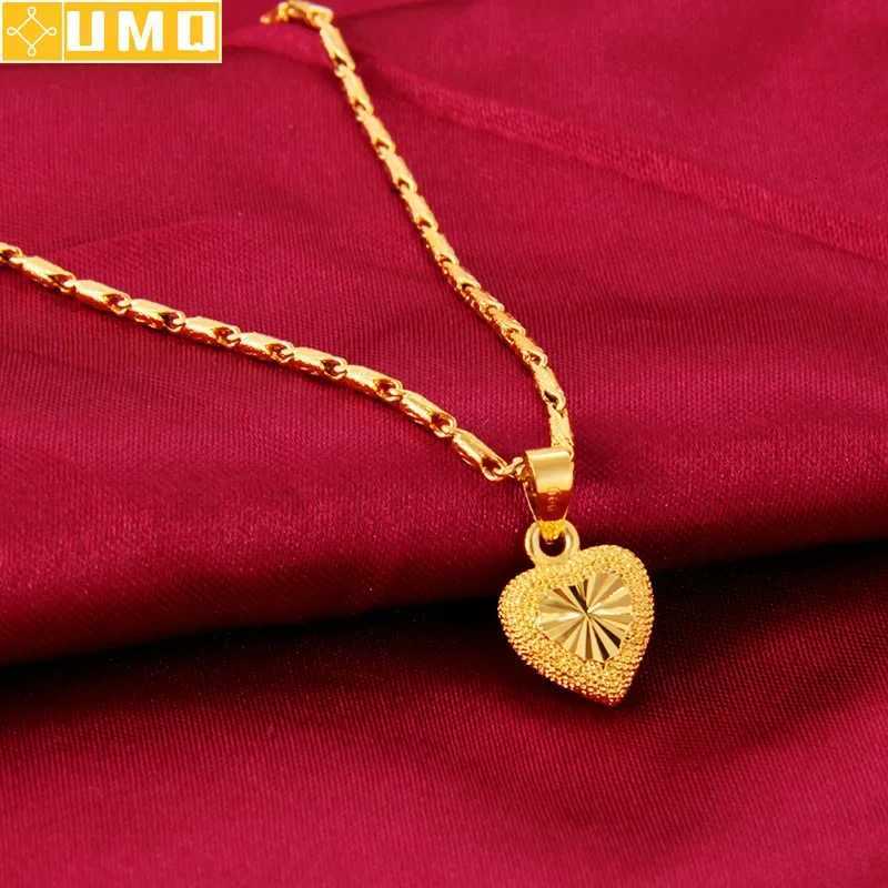 UMQ Pure 24k Gold Color Necklace Clavicle Chain for Womens Necklace Heart Pendant Yellow Gold Valentines Day Fine Jewelry H260324 - view 3