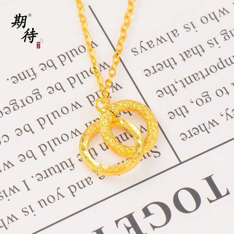 Luxury 24K 9999 Pure Gold real gold Womens Crushed Ring Pendant Hammer Ring Link Necklace Elegant Clavicle Chain H260324 - view 4