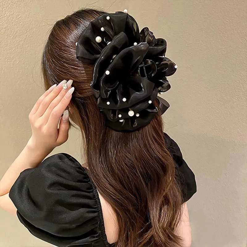 VANIKA Summer Sweet Pearls Big Bow Hair Claw Clips for Women Solid colours Elegant Bowknot Ponytail clip Headdress Accessories H260324