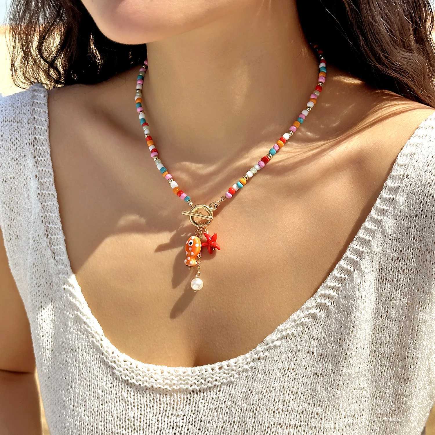 Charm Ocean Starfish OT Buckle Pendant Necklace for Women Handmade RBeads Ceramic Fish Choker Necklace Girls Party Jewelry H260324 - view 5