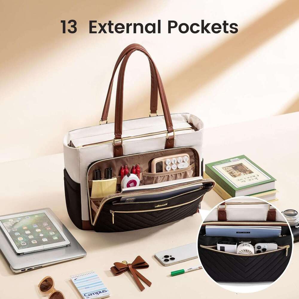 LOVEVOOK Women's Teacher Handbag, Work Laptop Gift Cup Holder, Quilted Nurse Bag Diaper with Multiple Pockets, Large Computer Handbag Wallet, Sui