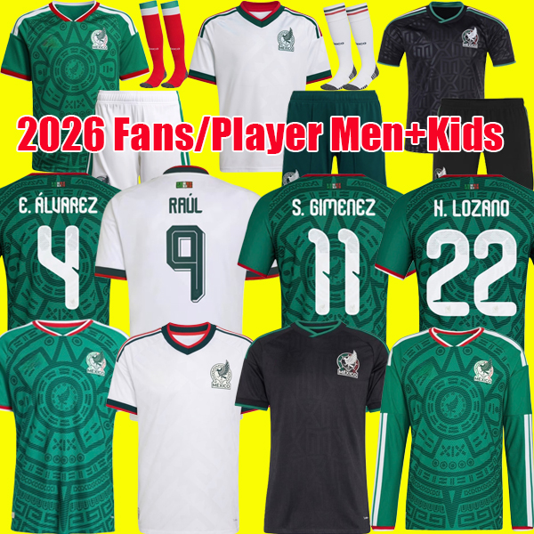 S-4XL A. FIDALGO Mexico 2026 soccer jerseys VEGA RAUL CHICHARITO LOZANO J. QUInONES 25 26 H.LOZANO football kit shirts men and kids sets black gold cup kit uniforms