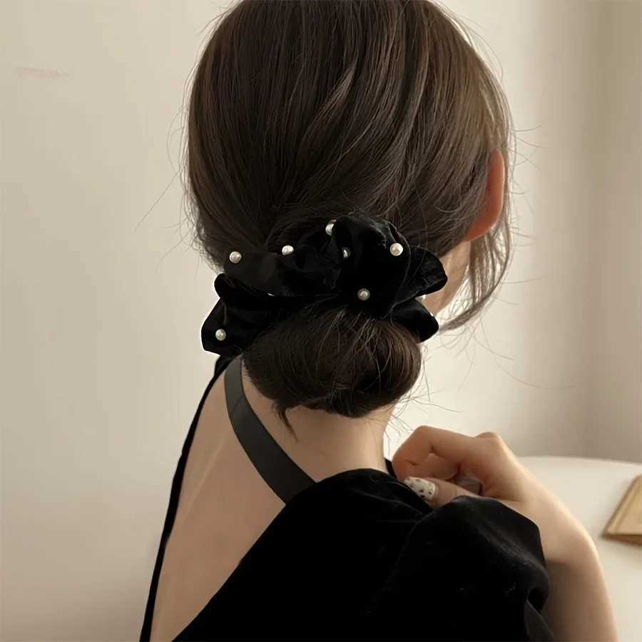 1/2pcs Black Velvet Imitation Pearl Decoration Light Luxury Headband Women Daily Curly Hair Elegant Texture Fashionable H260324