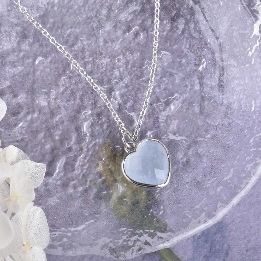 ITSMOS Natural Aquamarine Heart Pendant Necklace Aquamarine Faceted Gemstone Necklace for Women Girl Handmade Jewelry H260324 - view 4