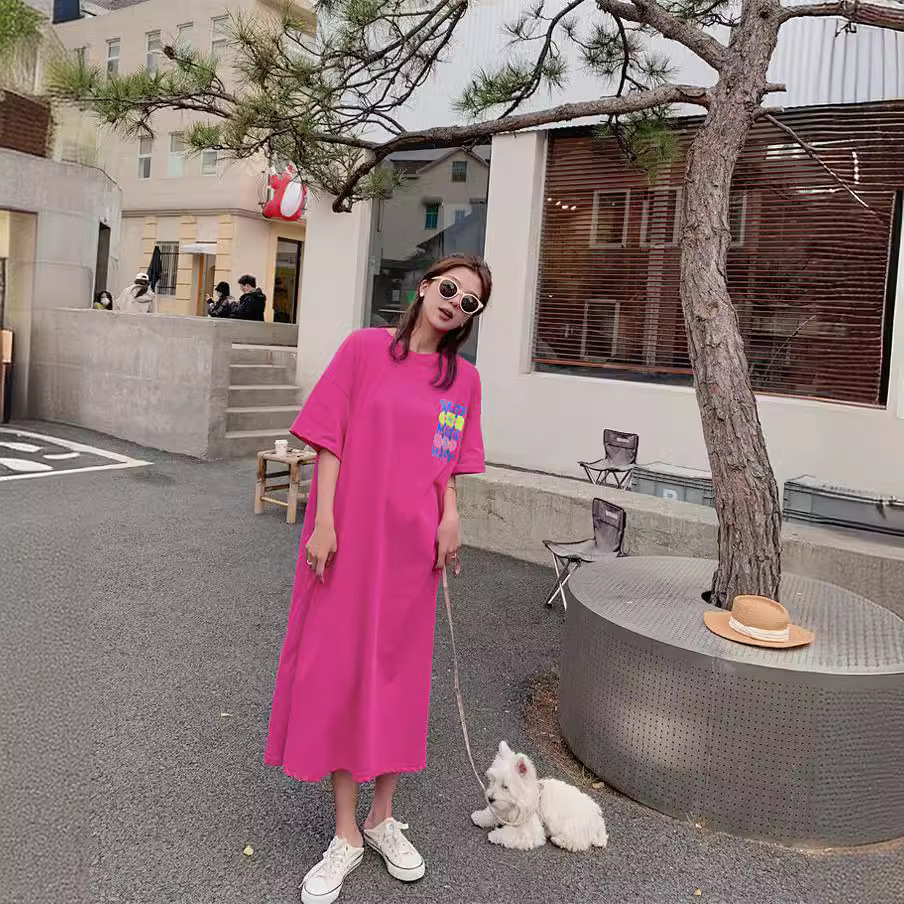 Korean-style Plus-size Women's Dress Summer Thin Versatile Retro Long T-shirt Dress Designer Dress For Plus-size Women Loose Straight Women's Long Dress