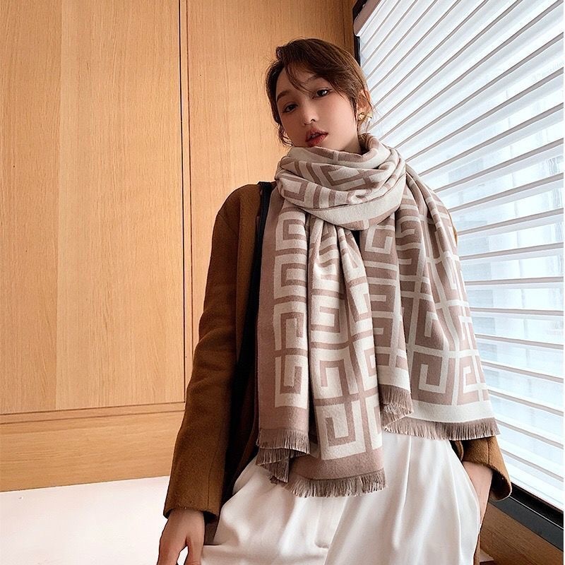 New Double-sided Scarf Designer Scarf Imitation Cashmere Shawl Knitted Warm Scarf Outdoor Warm Multi-functional Shawl Luxurious Scarf