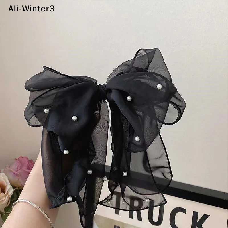 Fashion Ribbon Pearl Bow Hair Clips For Women Elegant Chiffon Bowknot Ponytail Clip Pin Bows Barrette Sweet Headwear Accessories H260324