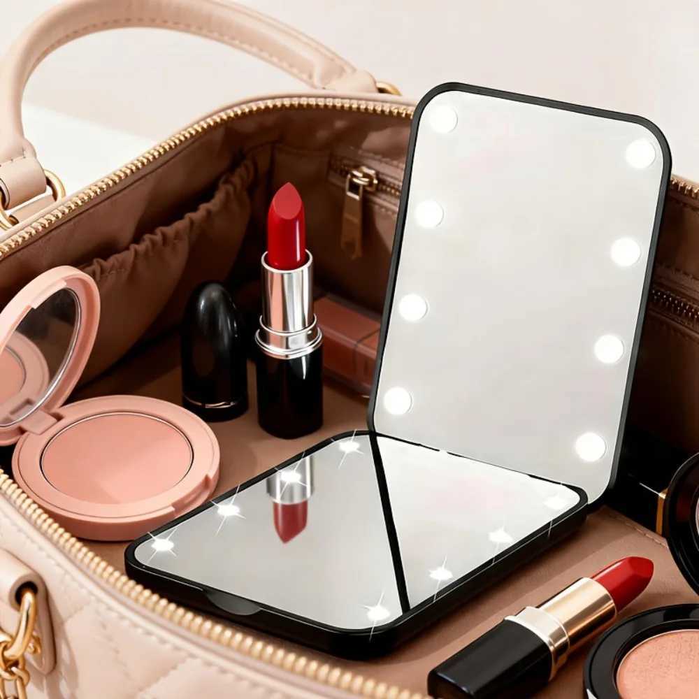 LED Pocket Makeup Mirror 1X/3X Foldable Compact Mirror with 8 Bright LED Lights Plastic Frame for Travel Daily Use Gifts H260324