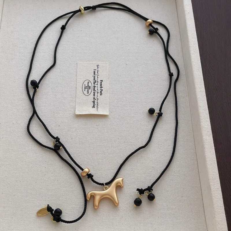 Minar Cute Smooth Surface Matte Color Cartoon Horse Multicolor Beads Pendant Necklaces for Women Adjusting Rope Sweater Chain H260324 - view 6