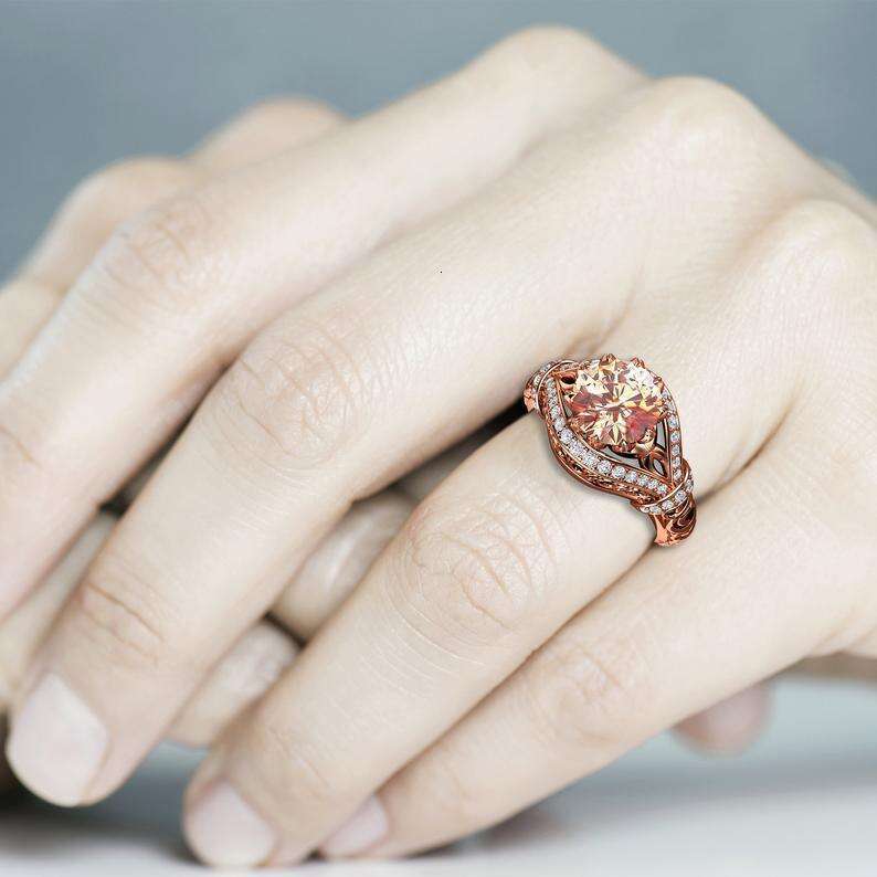 Wish Accessori Di Grande Vendita: Anello Di Diamanti Completo Da Donna Con Microset Placcato In Oro Rosa 14 Carati-image