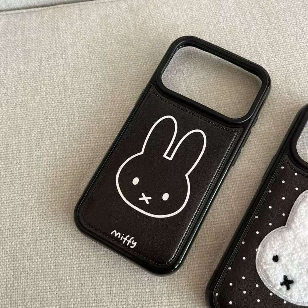 Polka Dot Embroidered Miffy Rabbit Compatible with iPhone 17 Pro Max Leather Texture Phone New 16/15/14 Soft Case 13