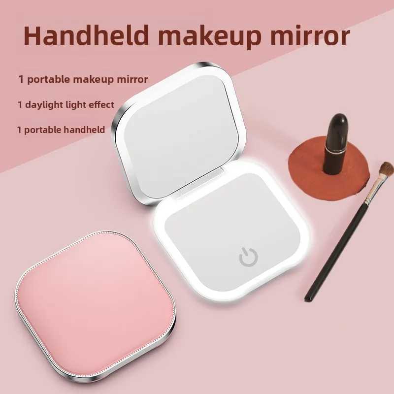 2 Face Sides Touch Compact Led 3 Colors Mini Foldable Cosmetic Charge Makeup Mirror with Light 3X Magnifying Compact Handheld H260324