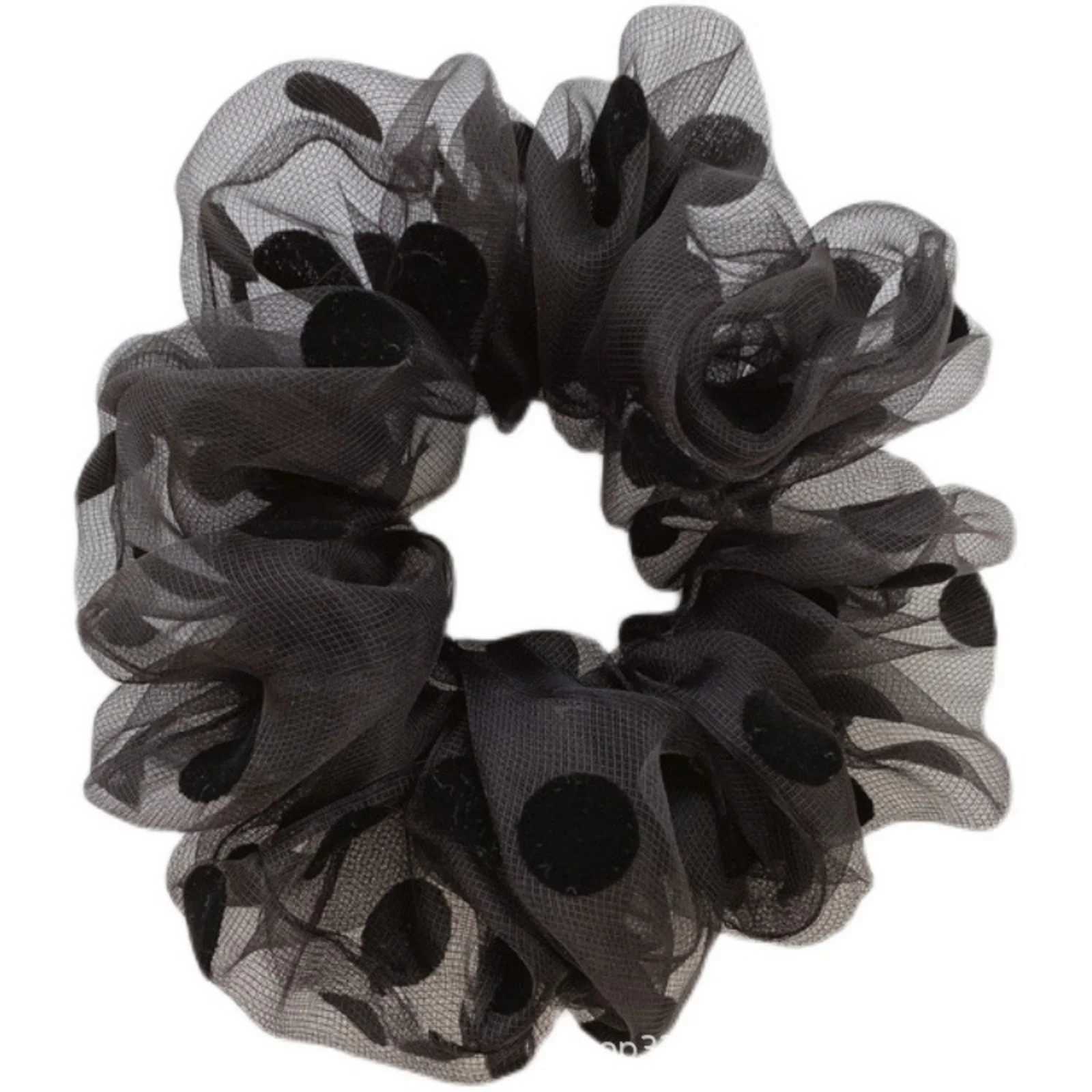 1PCPolka Dot Organza Hair Scrunchies Black Beige Hair Ties Cute Hair Accessories Perfect for Adding a Feminine Touch H260324