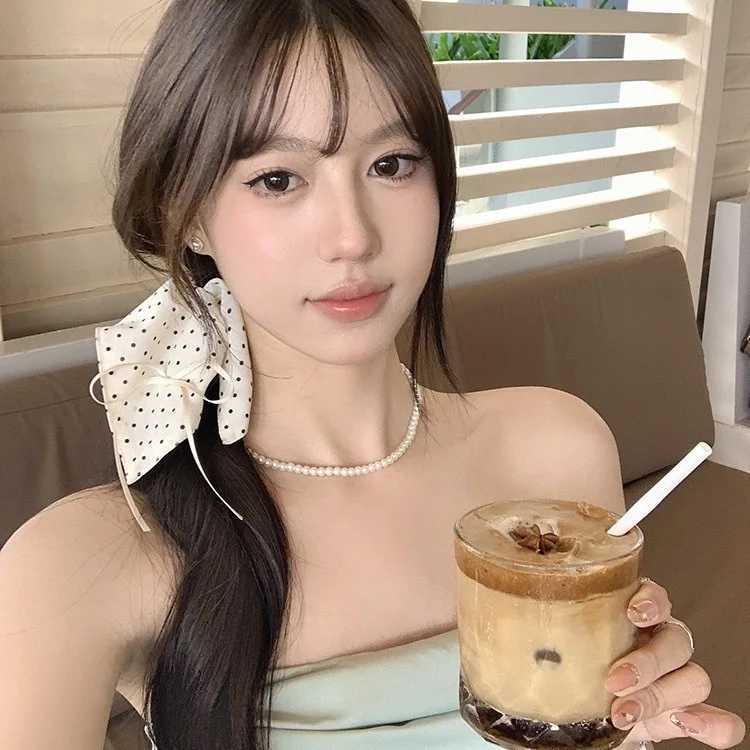 Womens Large Intestine Hair Band French Gentle Polka Dot Square Scarf Cute Fashion Funny For Girls White Color Hair Accessory H260324