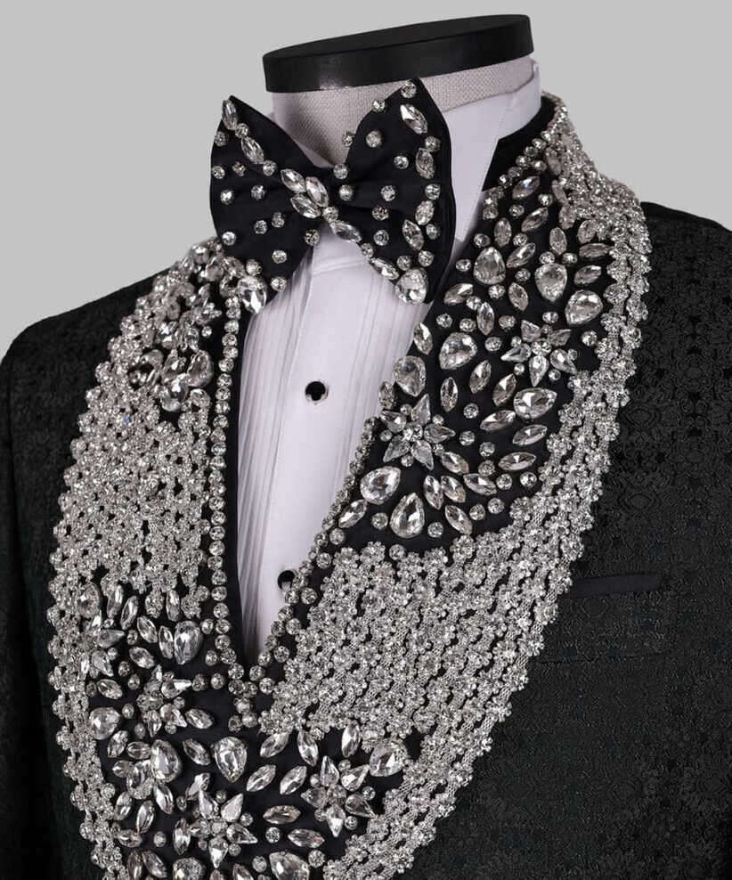 Exquisite Crystal Wedding Tuxedos 2 Piece Set Jacket Pants Jacqusrd Men Suit Shawl Lapel Customized Groom Wear Party Suits