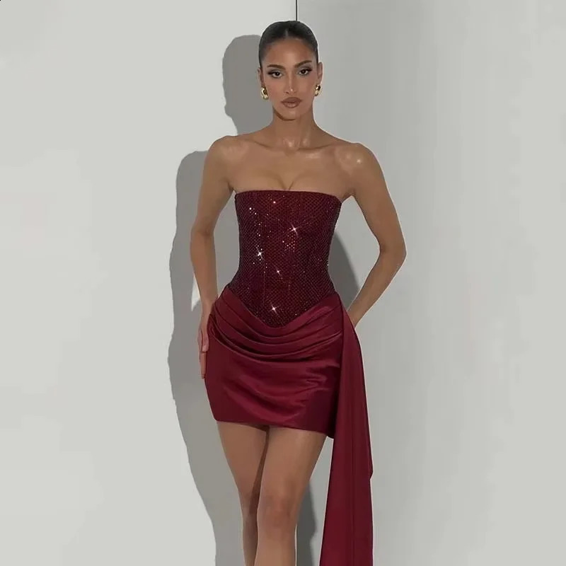 Avrilyaan Strapless Pleated Sexy Dress Women Sequin Patchwork Ribbon Party Bandage Backless Mini Summer Vestidos 260324