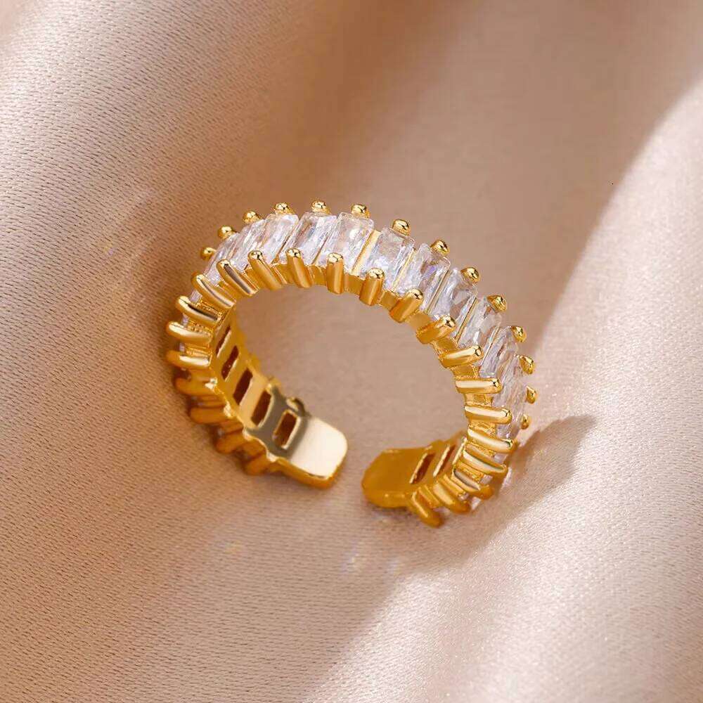 Jewelry Ring Gold Color Cubic Zirconia Chic Rings Punk Elegant Wedding Party Aesthetic Stainless Steel Ring For Women