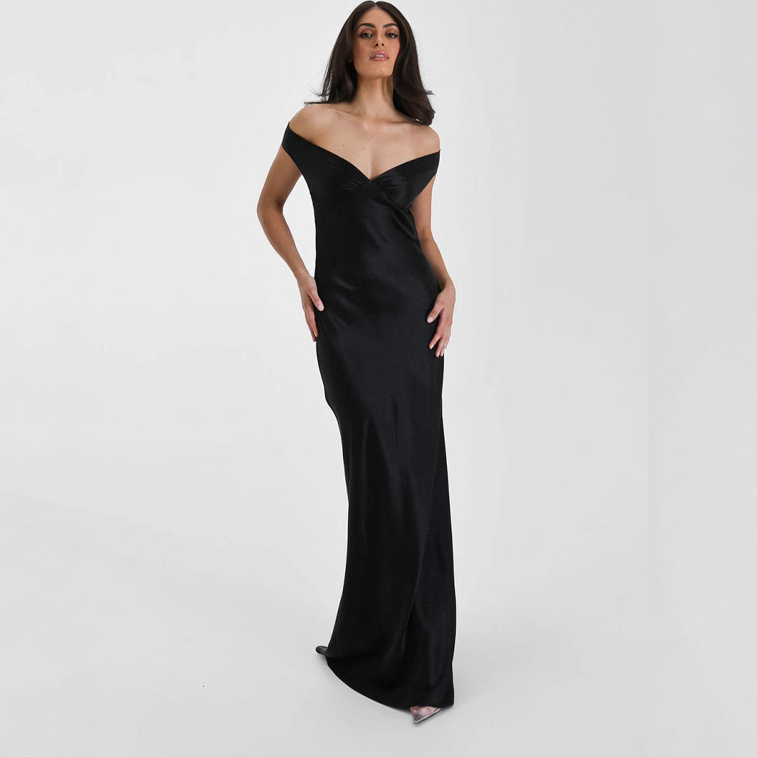 European And American New High-end Mermaid Satin Long Dress Elegant Off-shoulder Designer Dresses Evening Gown