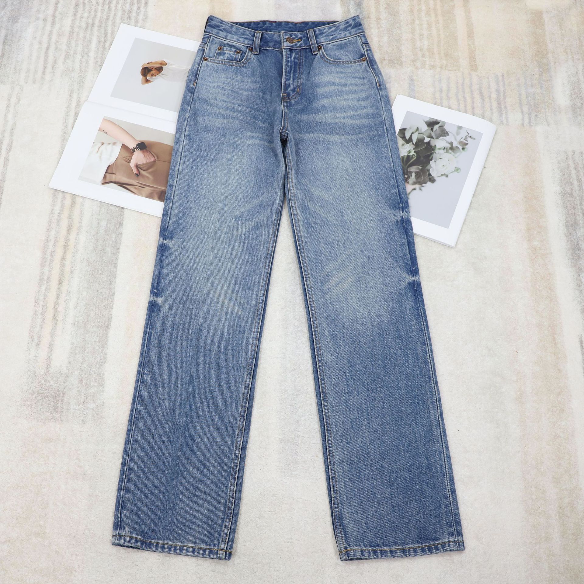 Straight-leg Jeans For Women Blue High-waisted Loose Slimming Casual Wide-leg European Designer Pants And American Style New Spring/summer 2026 Collection