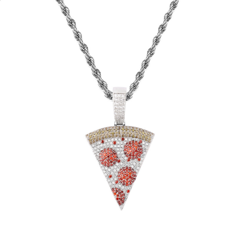 Pizza Personality Solid Pendant Colorful Zircon Hip Hop Necklace Gold Jewelry 221109