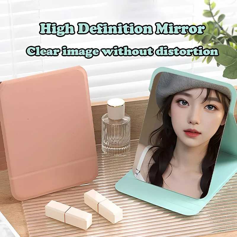 PU Leather Solid Color Foldable Makeup Mirror Simple Portable Handheld Desktop Dual-Use Student Cute Pocket Mirror H260324