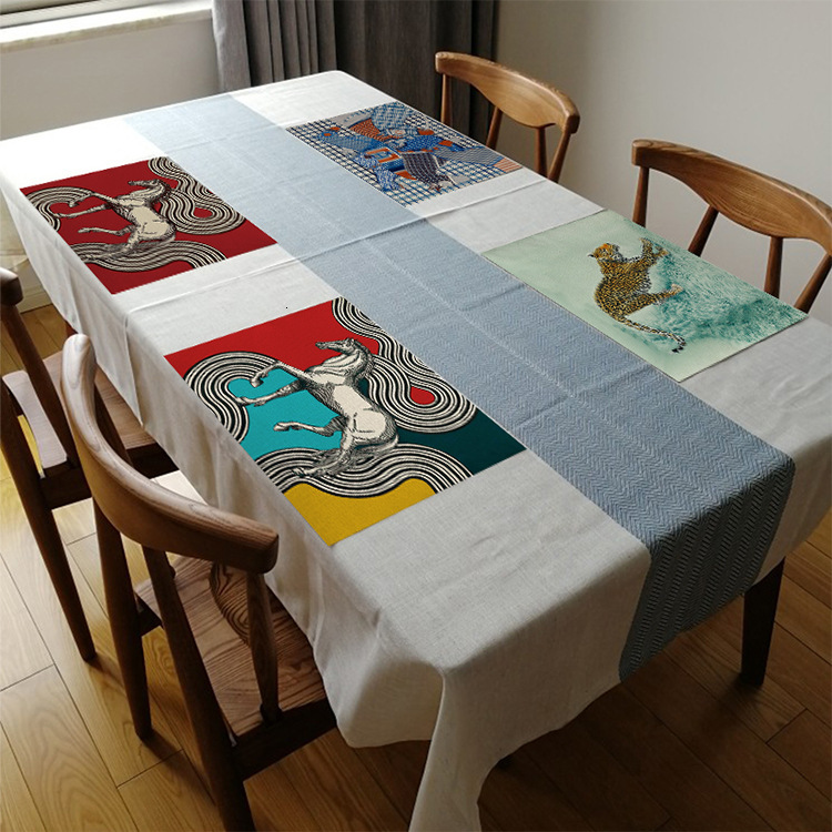 Placemat Equatorial Jungle Horse Cotton Linen Chinese Style Tray Mat Coaster For Vase Ashtray Photography Props