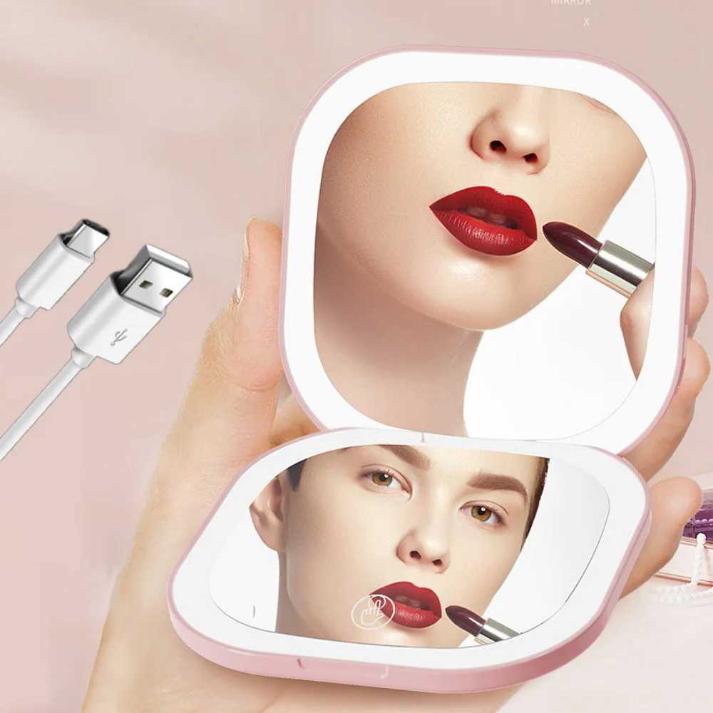 Mini LED Pocket Mirror Compact Lighted Makeup Mirror Portable Magnifying Foldable with Light Small Portable Cosmetic Mirror H260324