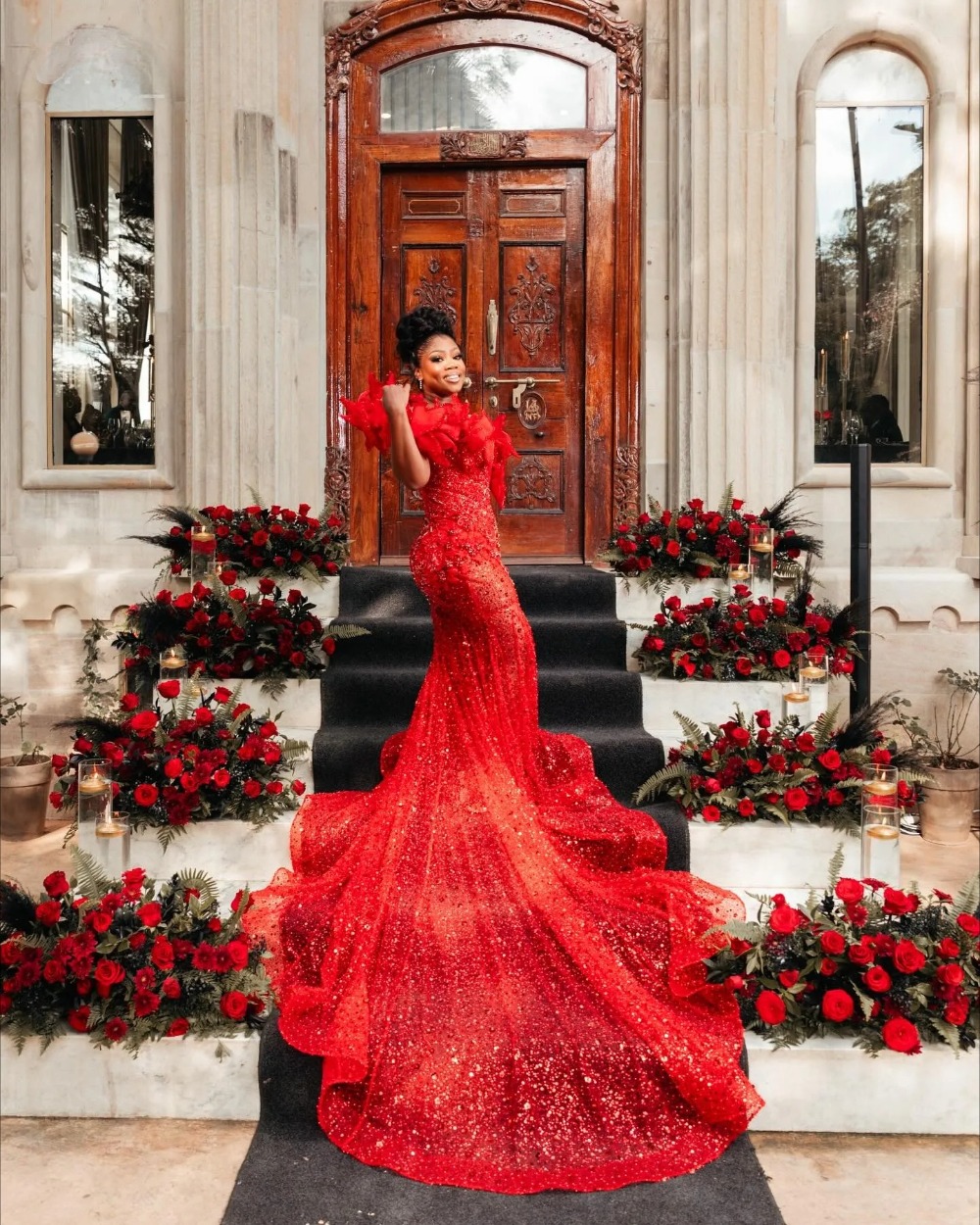 2026 Aso Ebi Red Mermaid Prom Dress Lacefull Beaded Crystals See Through Evening Formal Party Second Reception Birthday Engagement Gowns Dresses Robe 