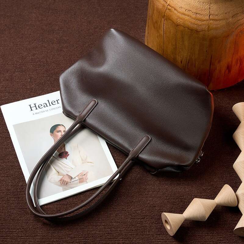 Niche Design Light Luxury Women's New First Layer Cowhide Large Capacity Tote Bag, High-end Commute Shoulder Underarm Handbag SENYY