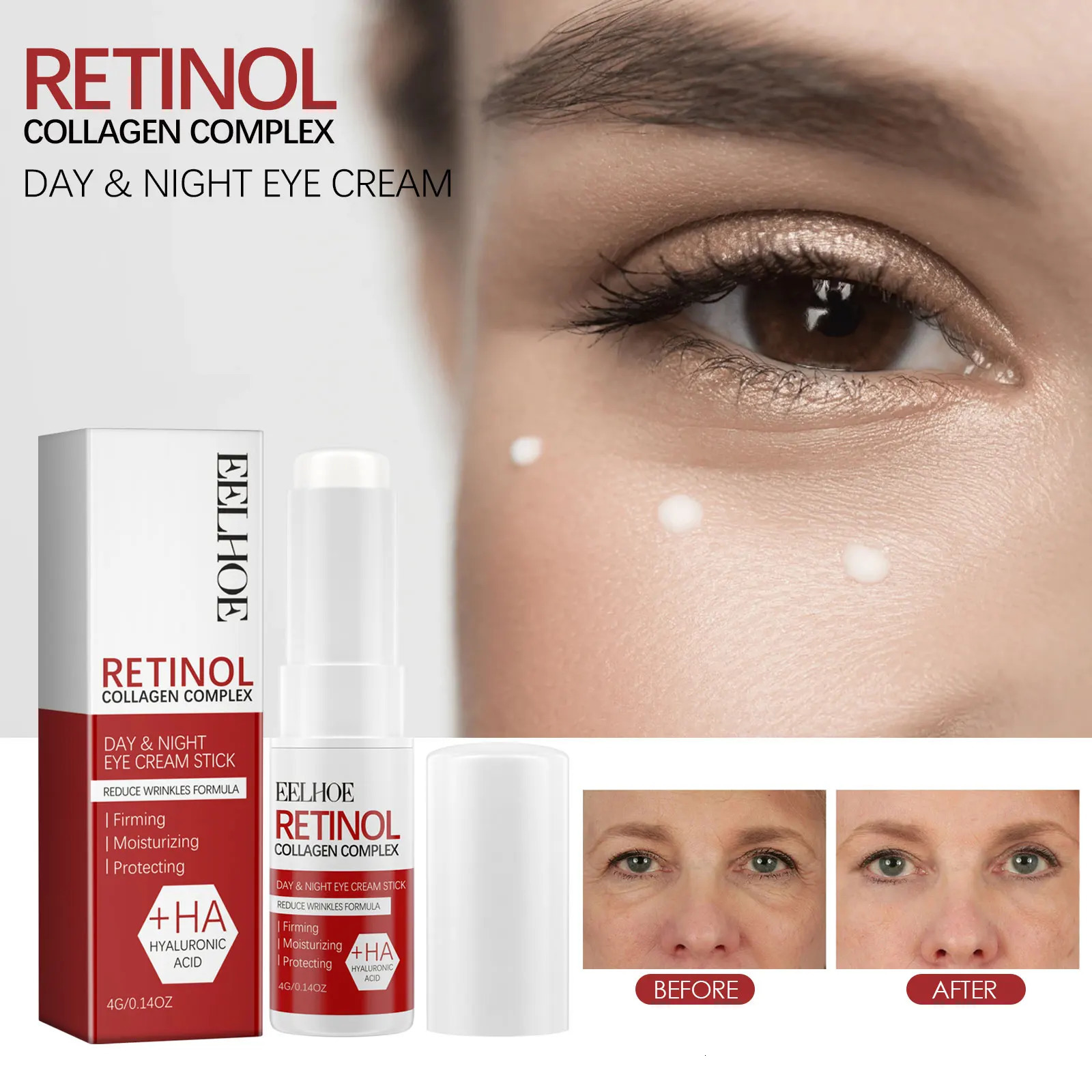 EELHOE Retinol Eye Stick 4g Under Eye Treatment Dark Circle Puffiness Reduction Anti Aging Roller Fine Lines Moisturizing 260318