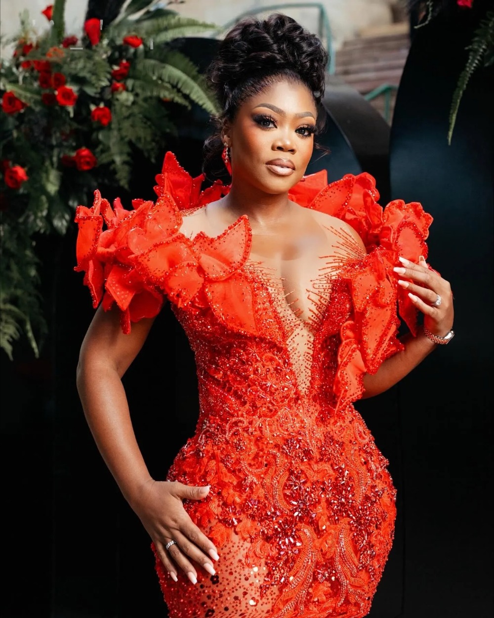 2026 Aso Ebi Red Mermaid Prom Dress Lacefull Beaded Crystals See Through Evening Formal Party Second Reception Birthday Engagement Gowns Dresses Robe 