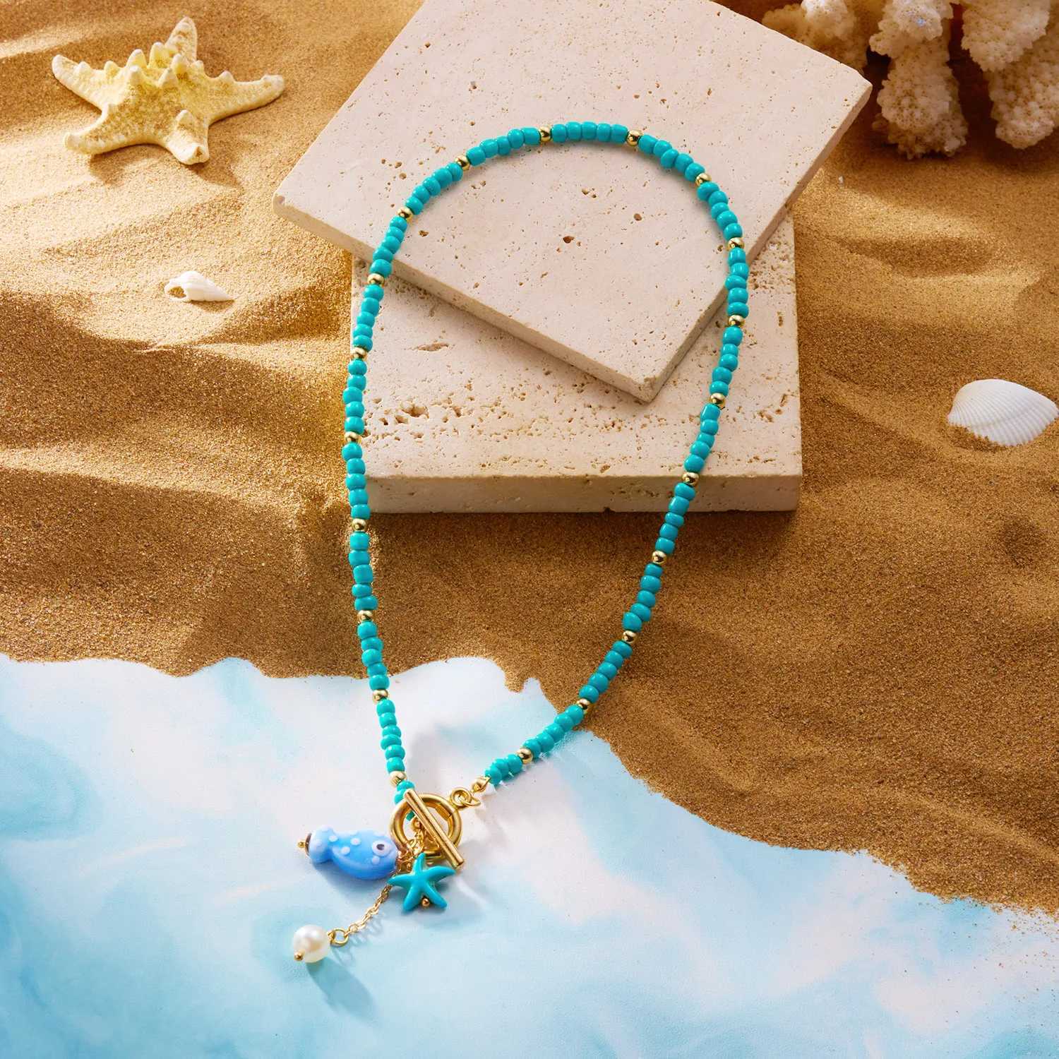Charm Ocean Starfish OT Buckle Pendant Necklace for Women Handmade RBeads Ceramic Fish Choker Necklace Girls Party Jewelry H260324 - view 6