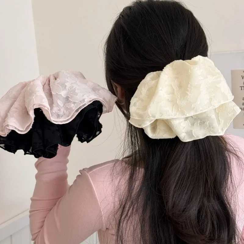 26CM Lace Pleated Large Intestine Hair Band Double Layer Oversized Premium Hair Rope Rubber Band Headdress H260324