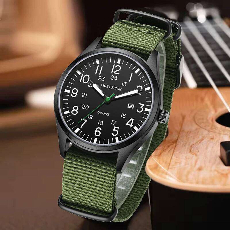 LIGE New Army Military Watches For Casual Business Nylon Strap Luminous Watch Men Waterproof Date Men's Quartz Wristwatch