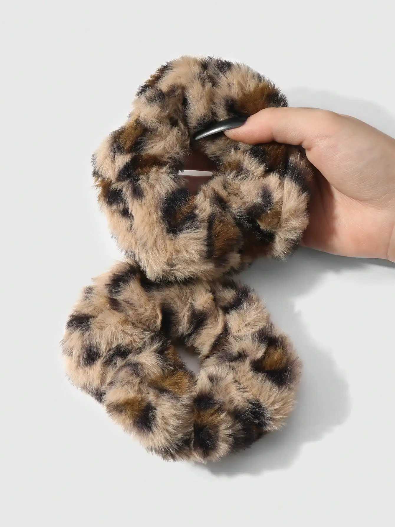 ROMWE Kawaii 2pcs/Set Chic Vintage Leopard Print Fluffy Scrunchies Korean Style Sophisticated Suitable For Women Daily Wear H260324