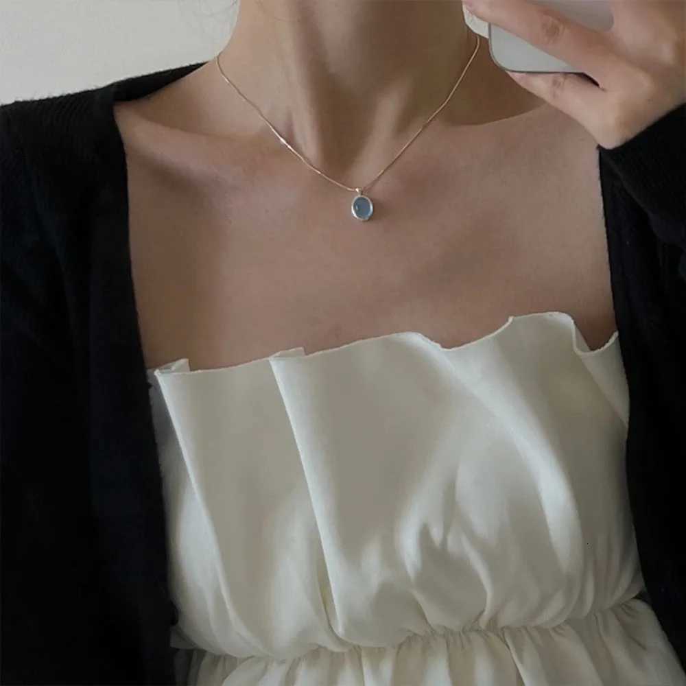 Exquisite Natural Blue Oval Opal Silver Color Stainless Steel Pendant Necklace for Women Charm Fashion Crystal Collar Jewelry H260324 - view 6