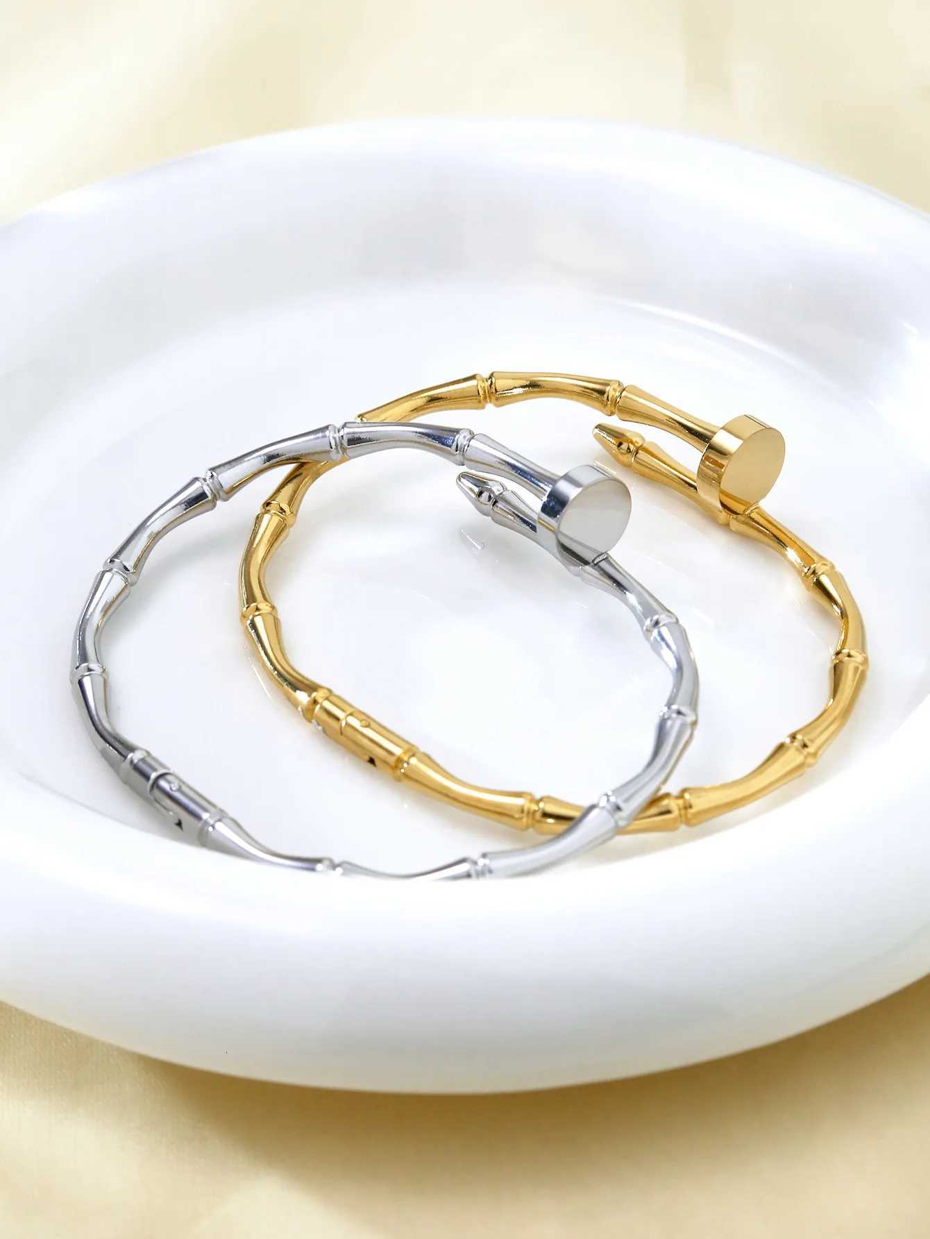 Western Personality Simple Fashion Charm High-Level Sense Of Stainless Steel 18K Gold-Plated Bamboo Female H260323 - view 6