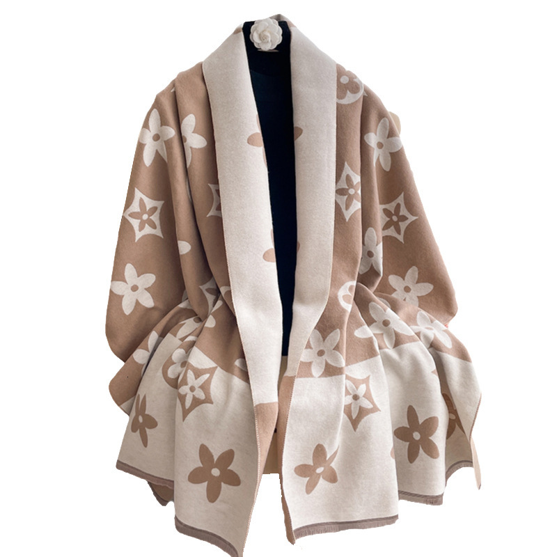 Semi-sheepskin Minimalist Style Embroidered Five-pointed Star Decoration Double-sided Warm Scarf Women's Shawl Designer Scarf