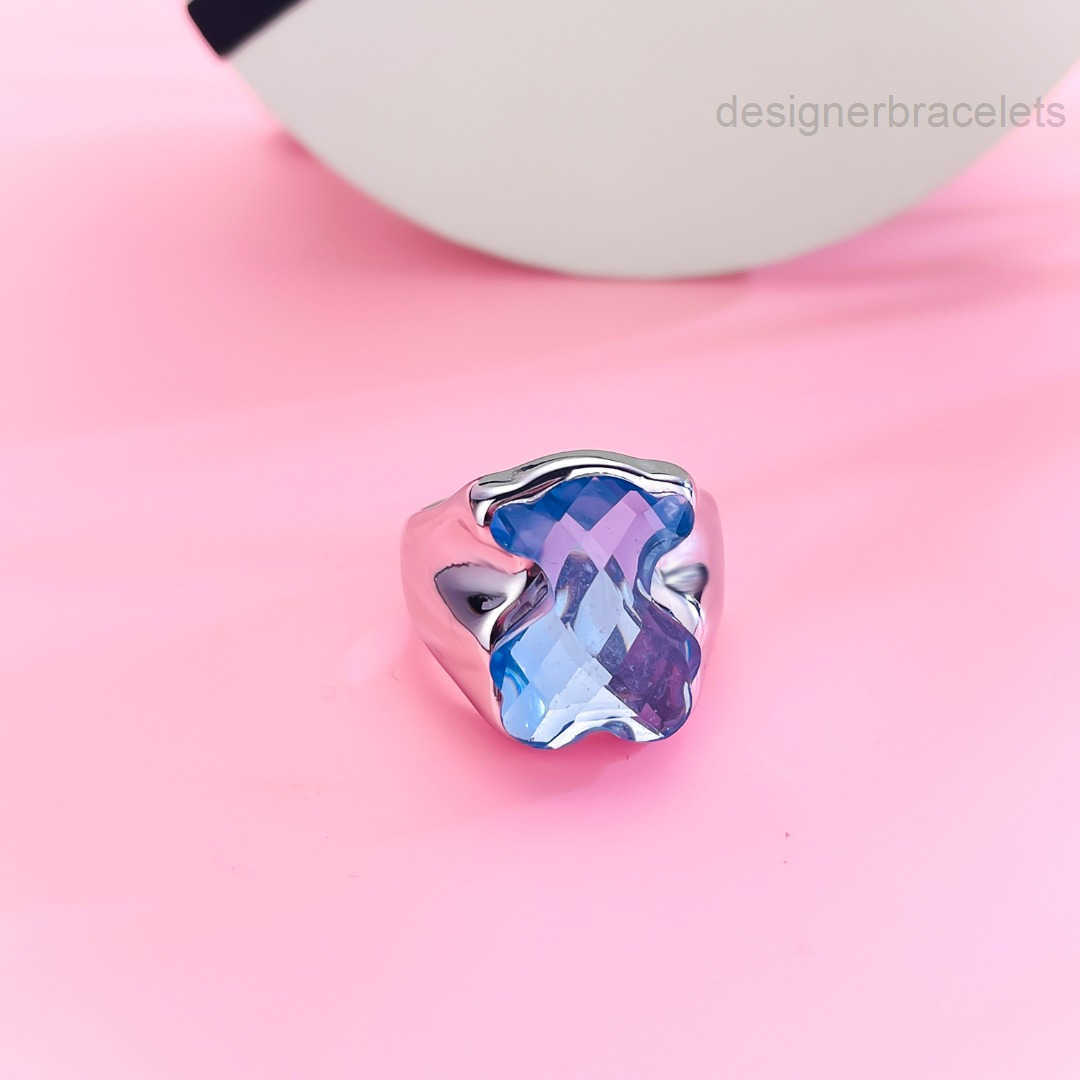 New Arrival Fashion Women Men Silver Gold Stainless Steel Span Bear Animal Blue Pink White Glass Rings Jewelry A Gift