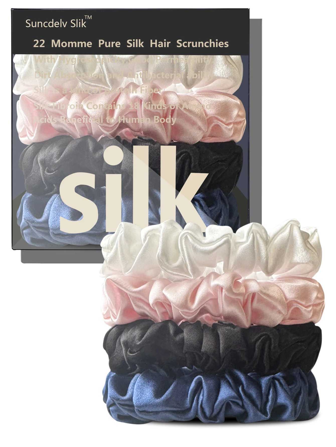 4PCS 100 Pure Mulberry Silk Hair Scrunchie Handmade Hairbands Women Hair Accessories Pure Color Natural HairTies Width 2CM H260324