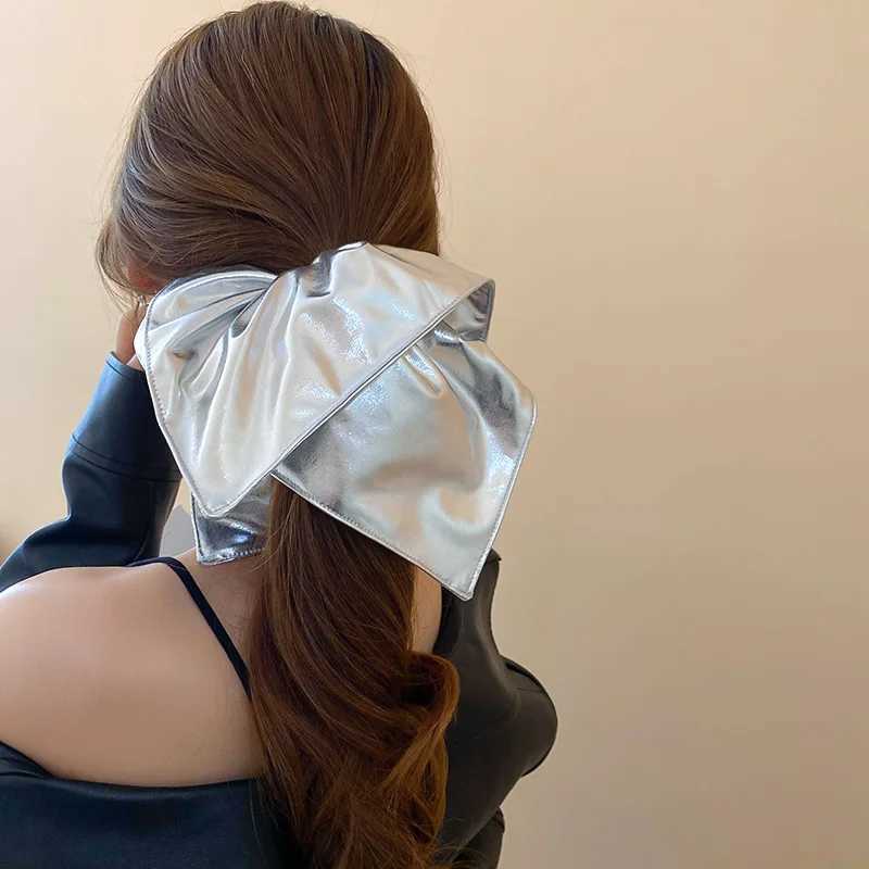 Silver Color Y2k Smooth Large Scrunchies for Women Square High Ponytail Rubber Hair Ties Rhinestones Hair Band Party Accessory Z H260324