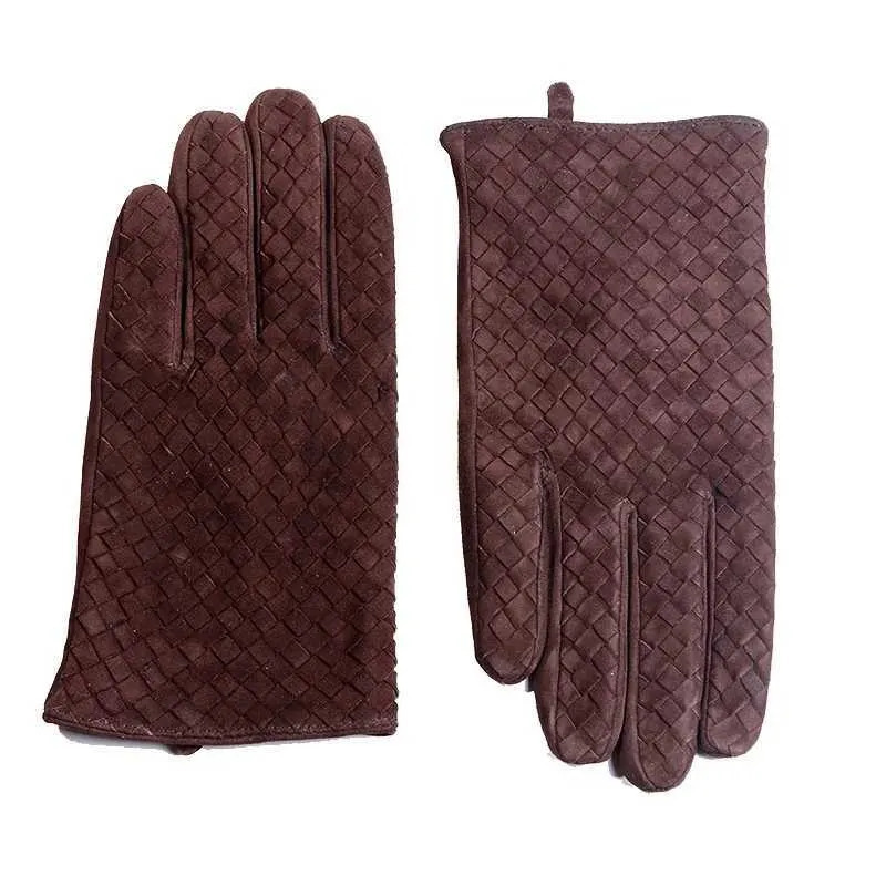 Mens 100 Real Leather Winter Warm Woven Design Lambskin Goatskin Classical Driving Riding Short GlovesW251111 Women Jewelry - view 4