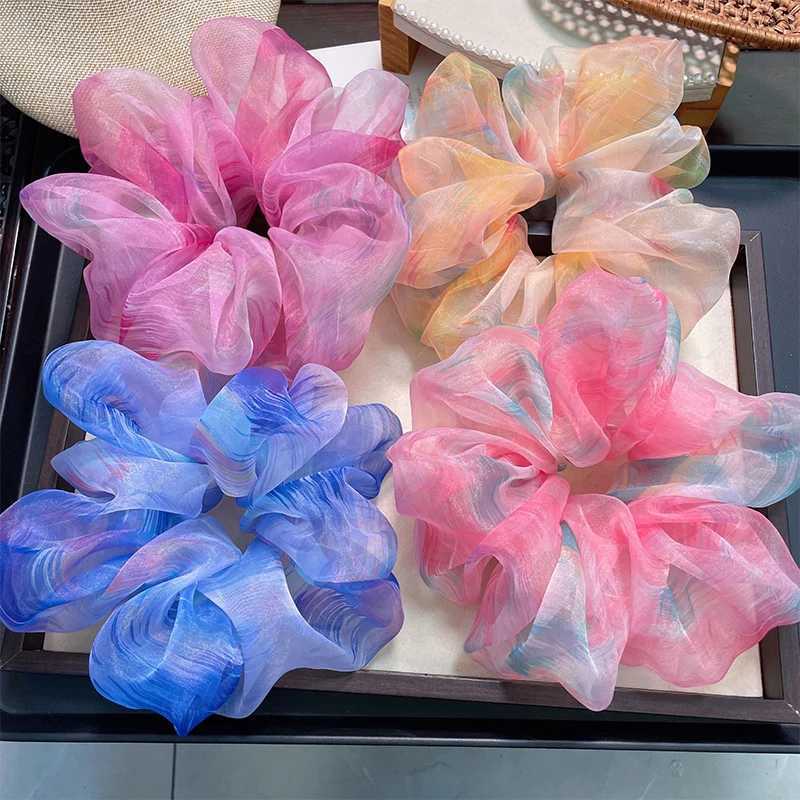 New Korean Elegant Summer Soft Yarn Scrunchies Women Elastic Hair Band Ponytail Holder Rubber Tie Band Hair Accessories H260324