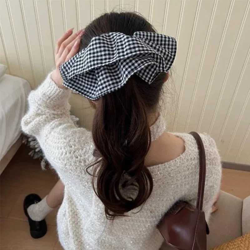 Extra Large Plaid Hair Ties Elastic Bands Womens New 2025 High-End Hair Accessories Headbands Stylish Hair Flowers H260324