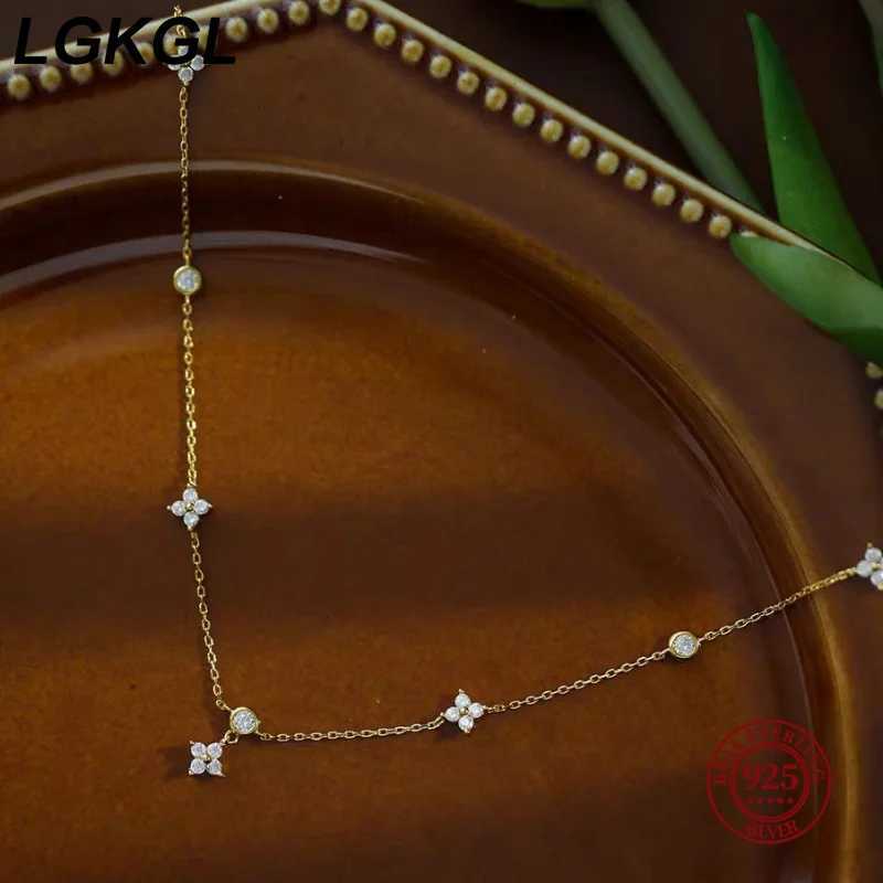 LGKGL Read S925 Sterling Silver Plated 18K Gold Sparkling Zircon Flower Necklace for Women Girl Exquisite Party Jewelry Gifts H260324 - view 5