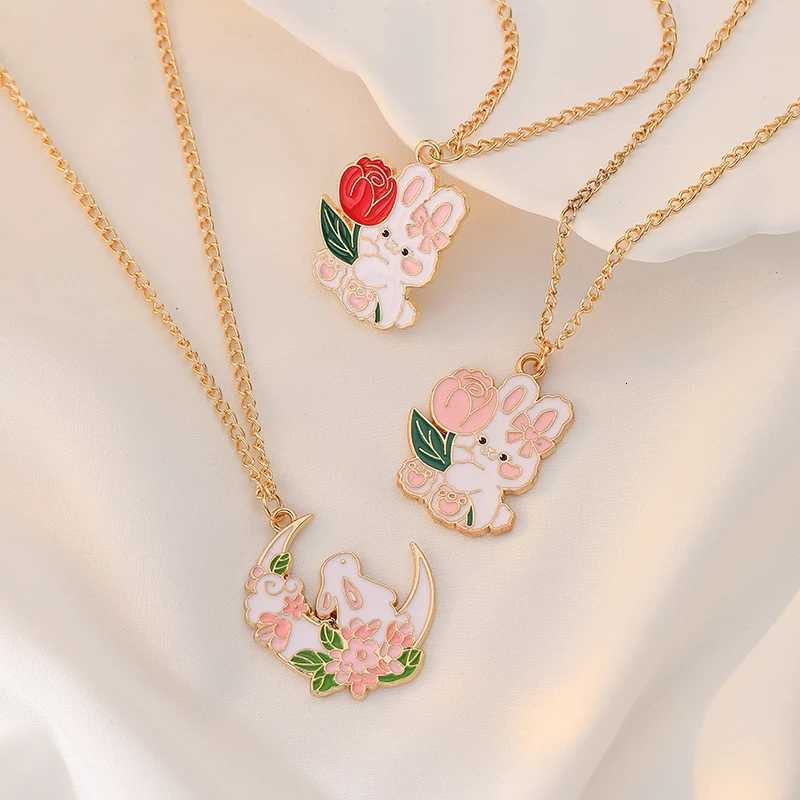 Cute Rose Moon Bunny Necklace For Kids Children Fashion Cartoon Rabbit Necklace Pendant Jewelry DIY Accessories Girlfriends Gift H260324 - view 4