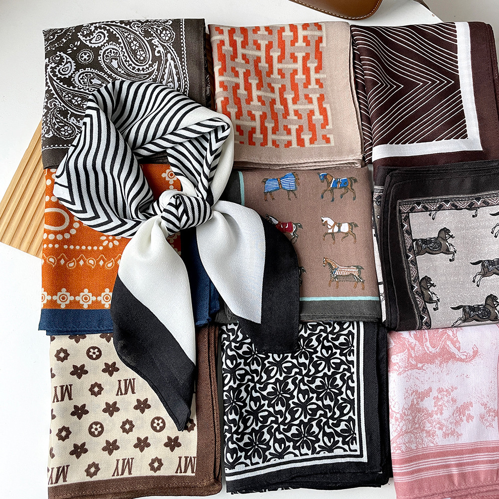 Simple Style 70 Cm Herringbone Pattern Small Square Scarf Collection Silk Scarf Designer Shawl Wrap-around Scarf Elegant And Luxurious Combination