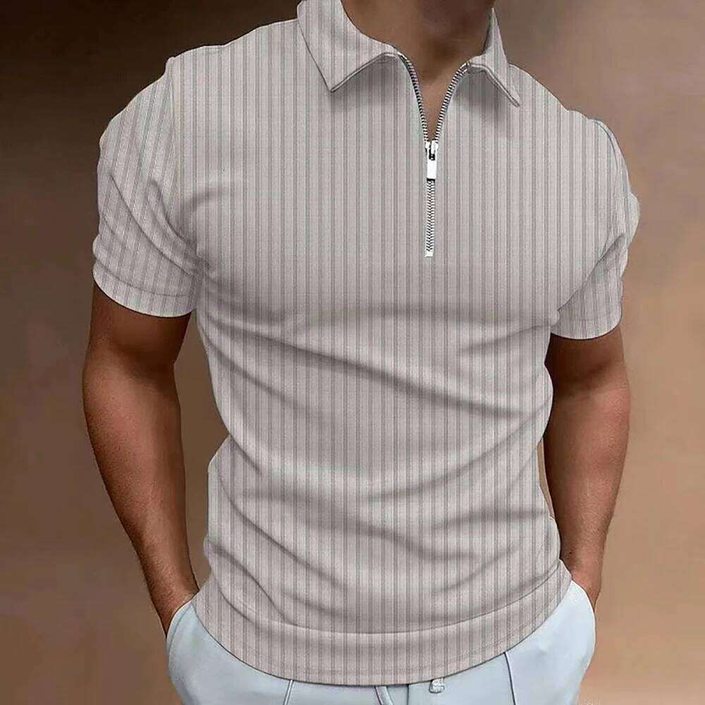 Men Striped Golf With Quarter Zipper Lapel Casual Holiday Short Sleeved T-Shirt Fashionable Basic Style Regular Fit Shirt